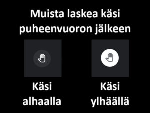 Google Meet -ohje, käsi alhaalla tai ylhäällä kännykässä