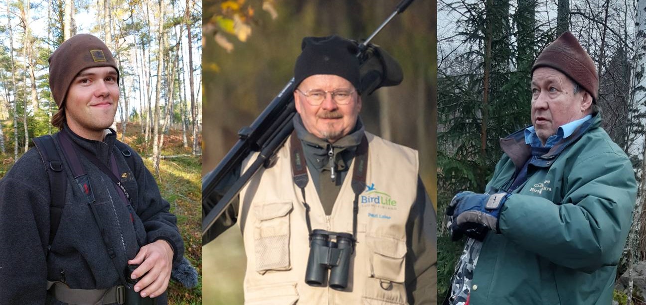 Vuoden 2021 nuori lintuharrastaja Nico Niemenmaa (kuva: Merja Talvela), vuoden 2021 retkikummi Petri Laine (kuva: Martin Vallenius) ja vuoden 2021 Tiira-yhdistyskäyttäjä Kari Reinikainen (kuva: Vesa Ijäs)